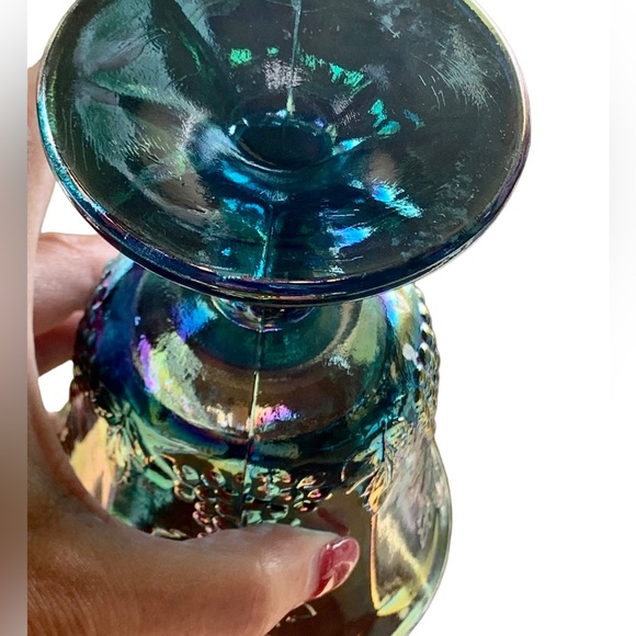 🩸SOLD🩸 1970s Iridescent Harvest Grape Vine Carnival Glass Vintage Globet - Picture 10 of 15